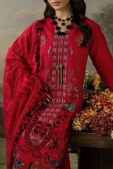 3 Piece Stripe Embroidered Khaddar Suit with Handwork and Lace K-52103