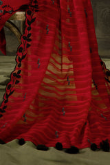 3 Piece Stripe Embroidered Khaddar Suit with Handwork and Lace K-52103