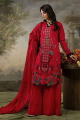 3 Piece Stripe Embroidered Khaddar Suit with Handwork and Lace K-52103