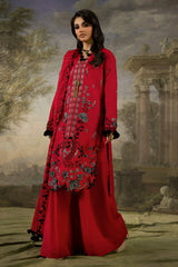 3 Piece Stripe Embroidered Khaddar Suit with Handwork and Lace K-52103
