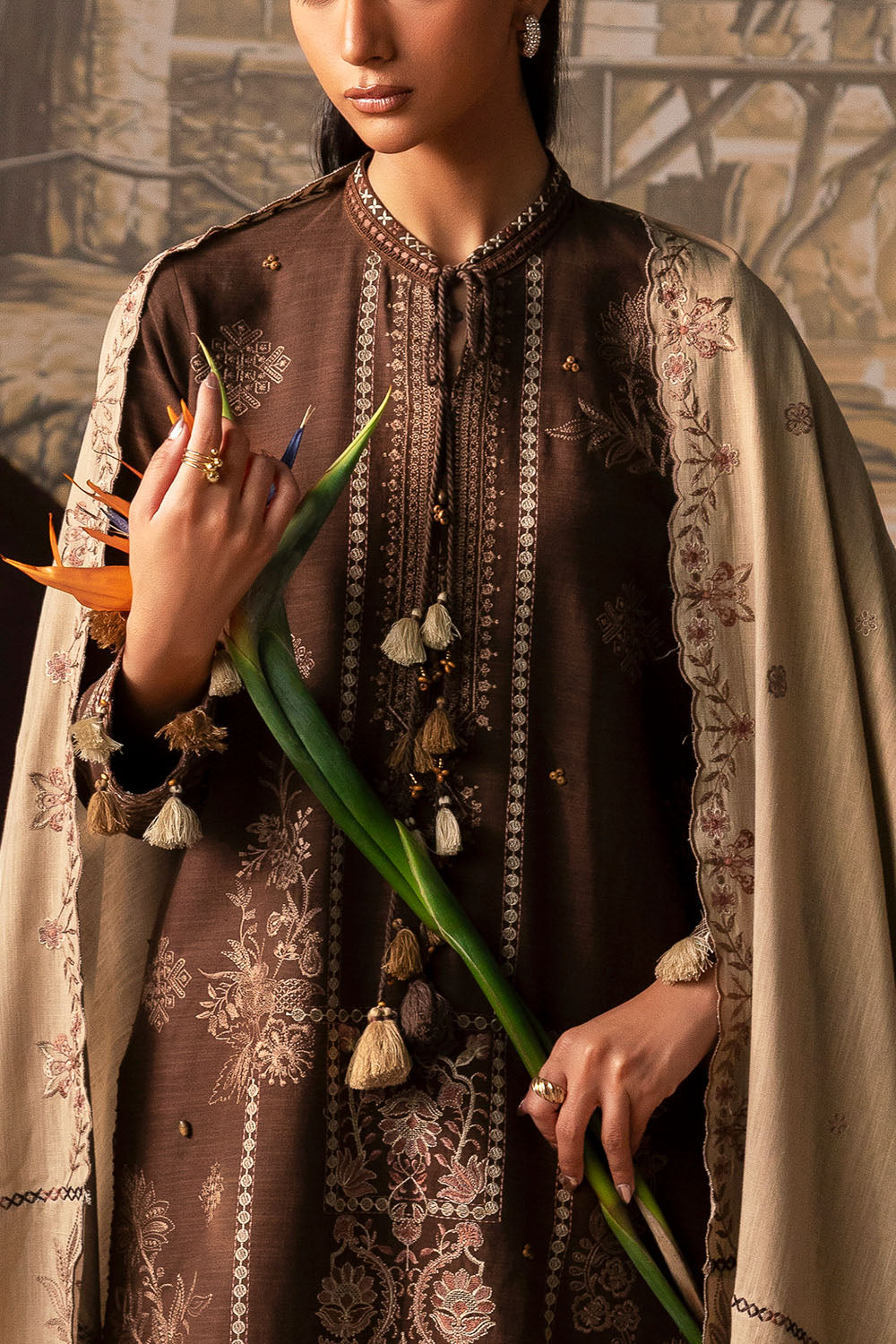 3 Piece Embroidered Textured Cotton Linen Suit