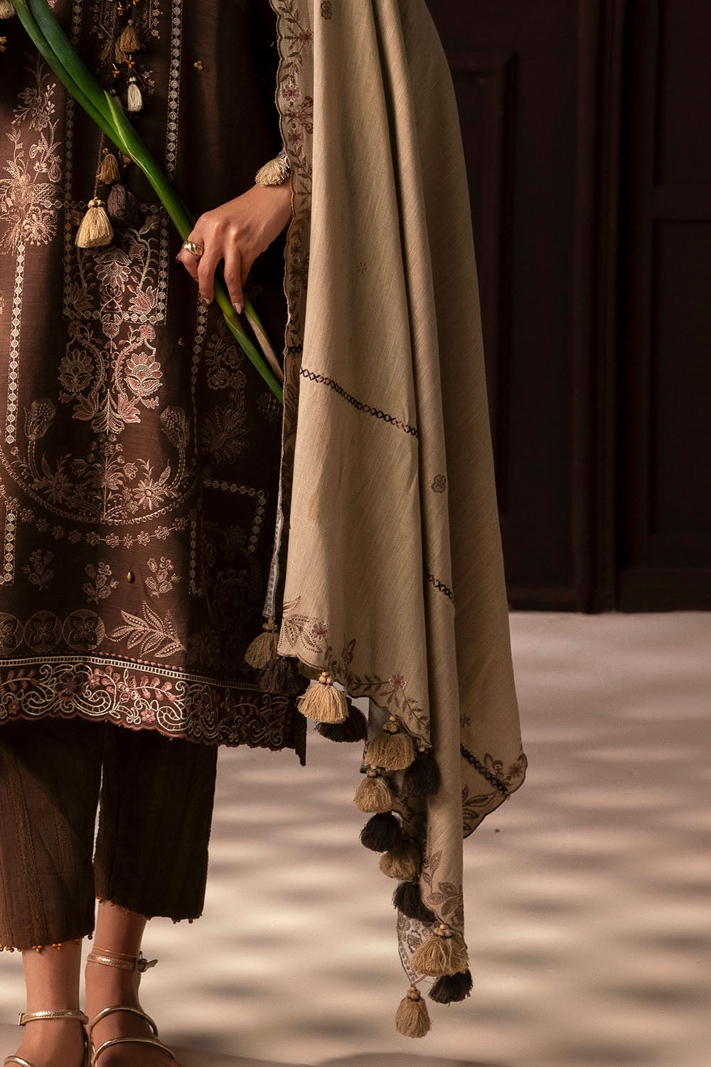 3 Piece Embroidered Textured Cotton Linen Suit