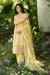 3 Piece Embroidered Paper Cotton Suit with Inner and Embroidered Borders and Embroidered Zari Stripe Paper Cotton Dupatta