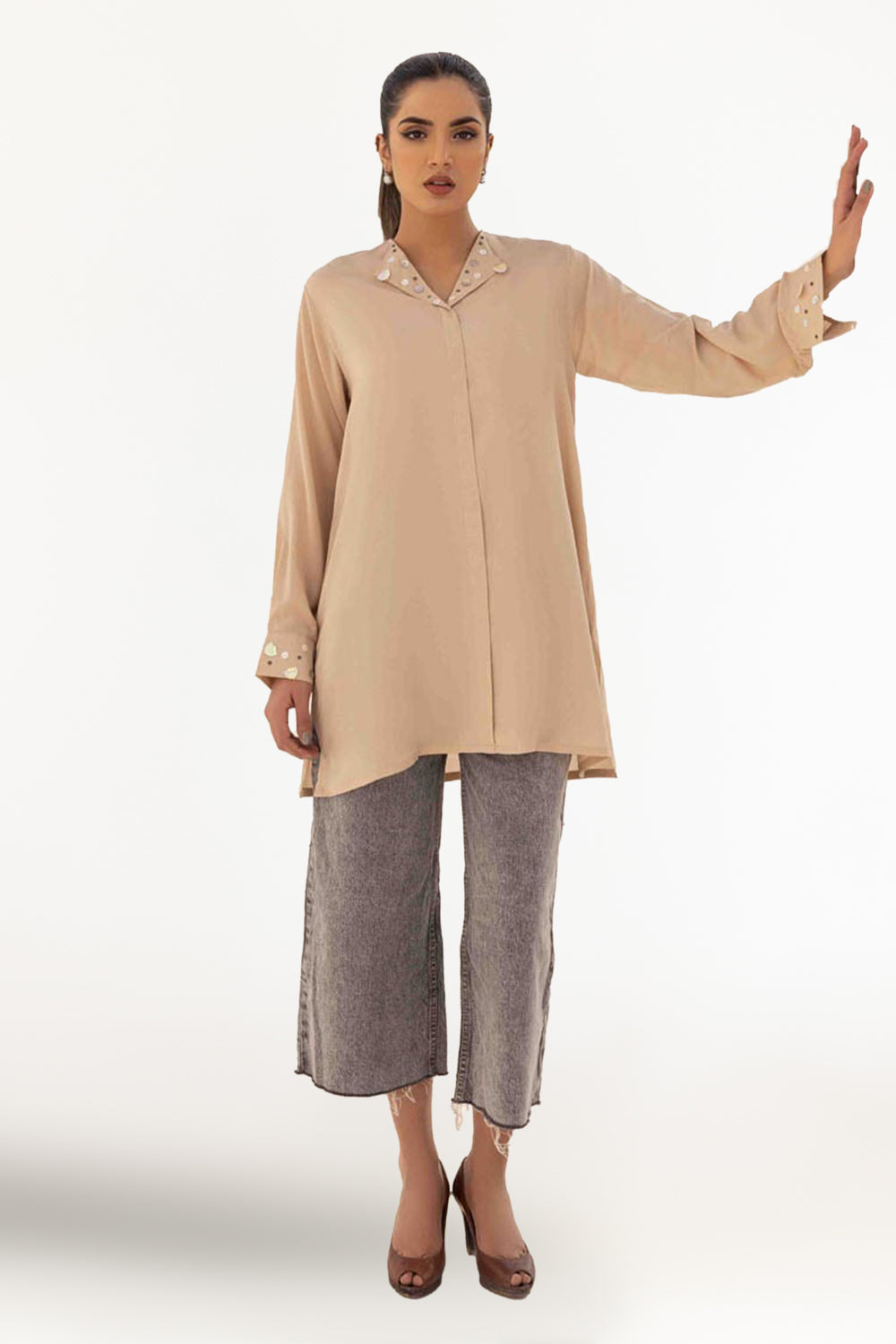 Dyed Blended Georgette Embelished Shirt GLS-24-19