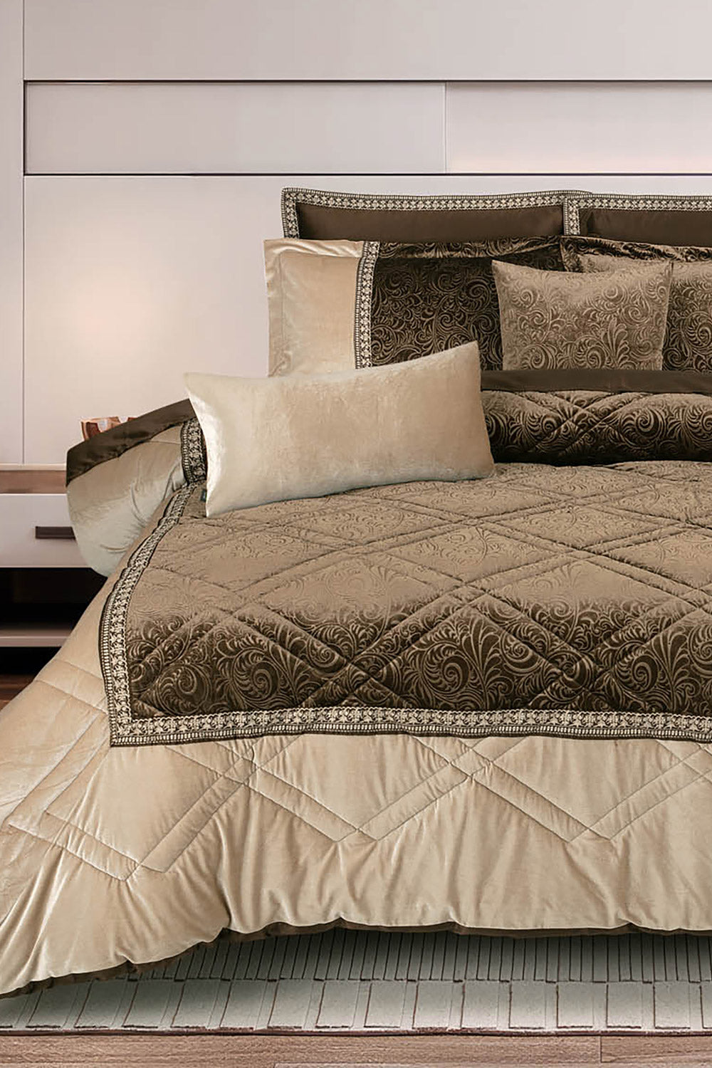 Gold Velvet Embossed Comforter Set