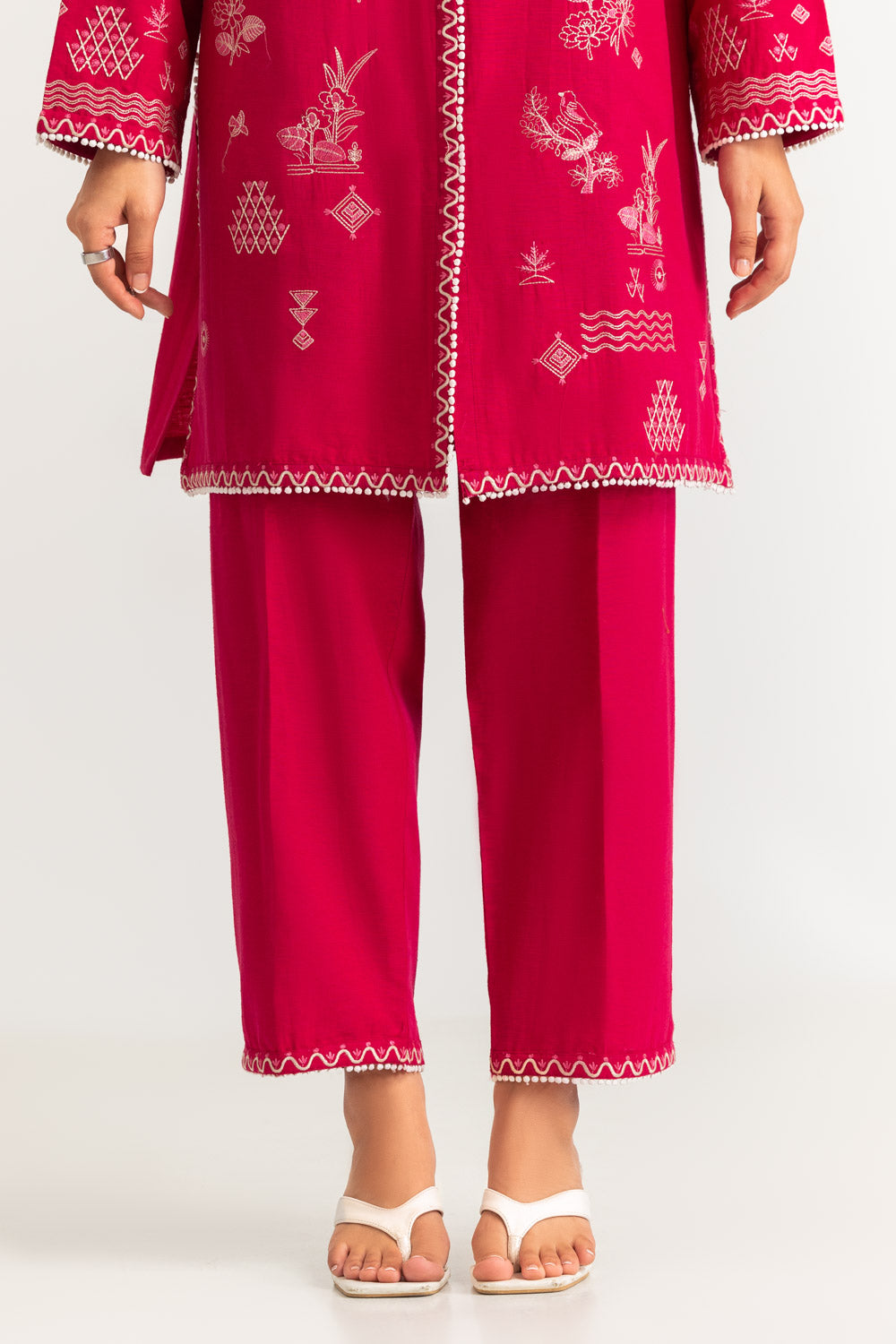 Gold Slub Embroidered Co-Ord Set
