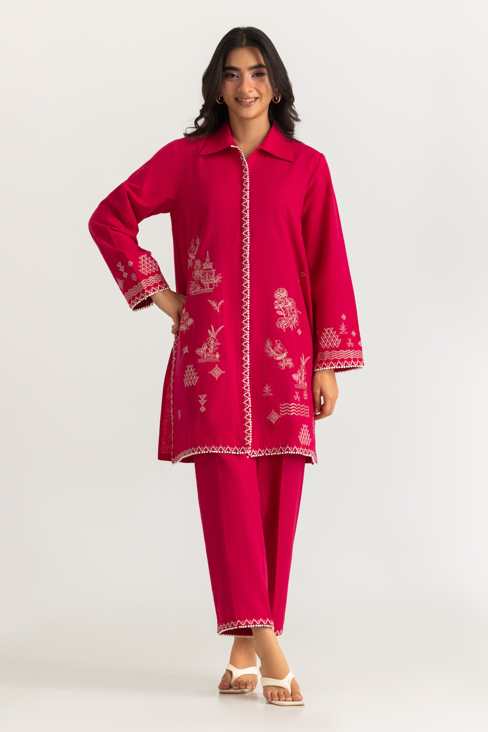 Gold Slub Embroidered Co-Ord Set