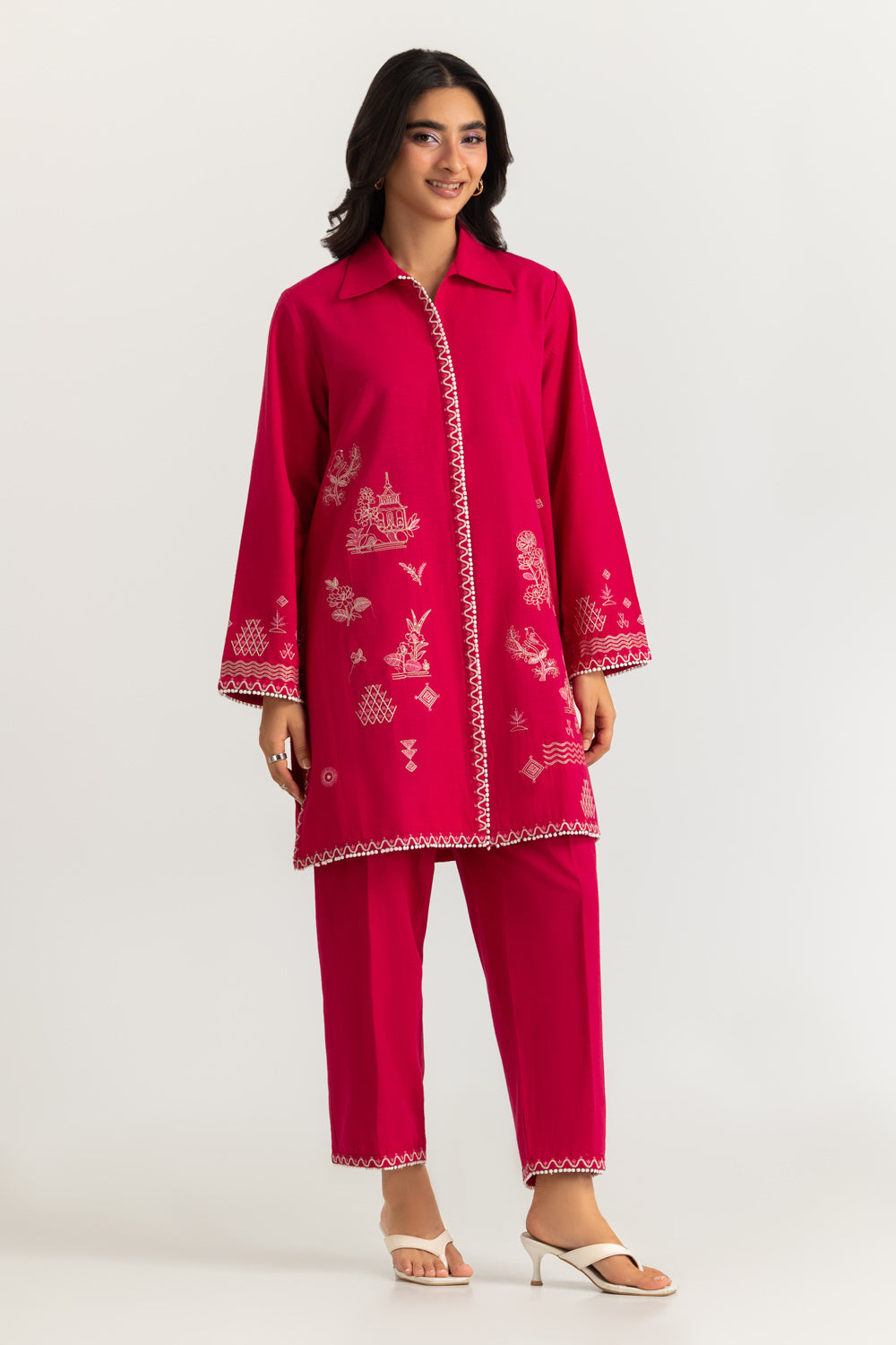 Gold Slub Embroidered Co-Ord Set