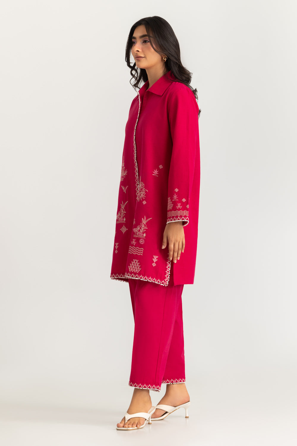 Gold Slub Embroidered Co-Ord Set