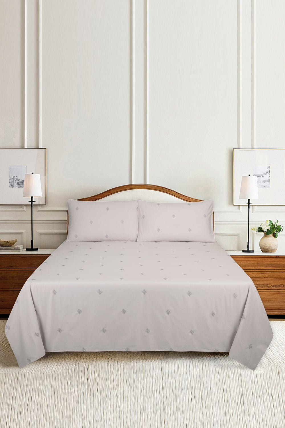 Gray Lilac T-150 Embroidered Bed Sheet Set