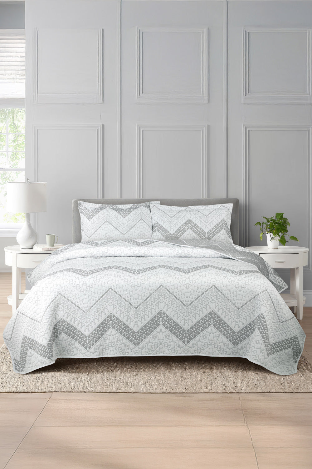 Grey Aztec Multi Layer Jacquard Bed Spread Set