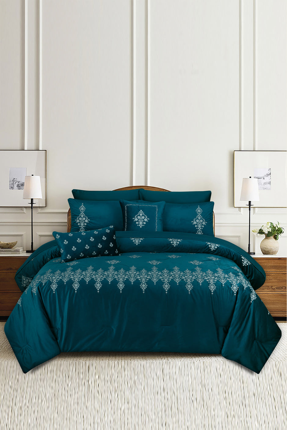 Haze Green Velvet Complete Bed Set
