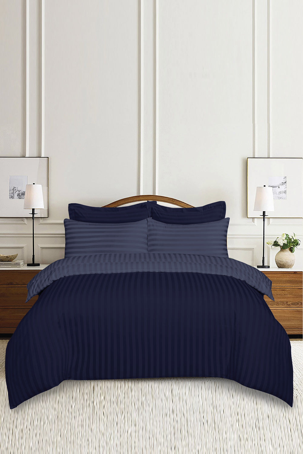 Folk Stone and Iris Blue Stripe Satin Quilt Cover Set