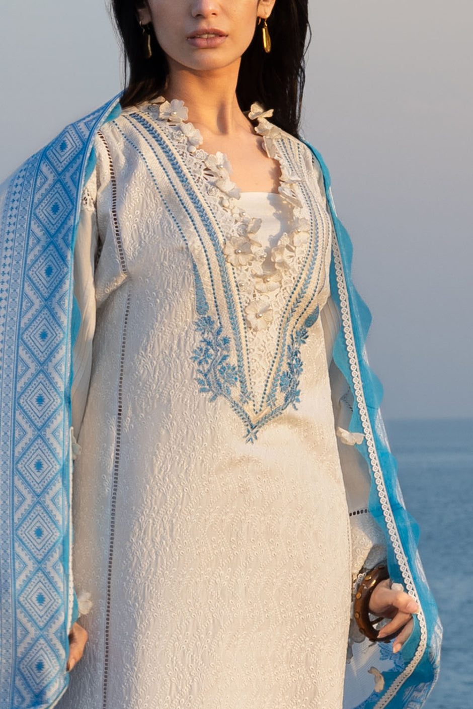 3 Piece Embroidered Lawn Suit with Jacquard Dupatta