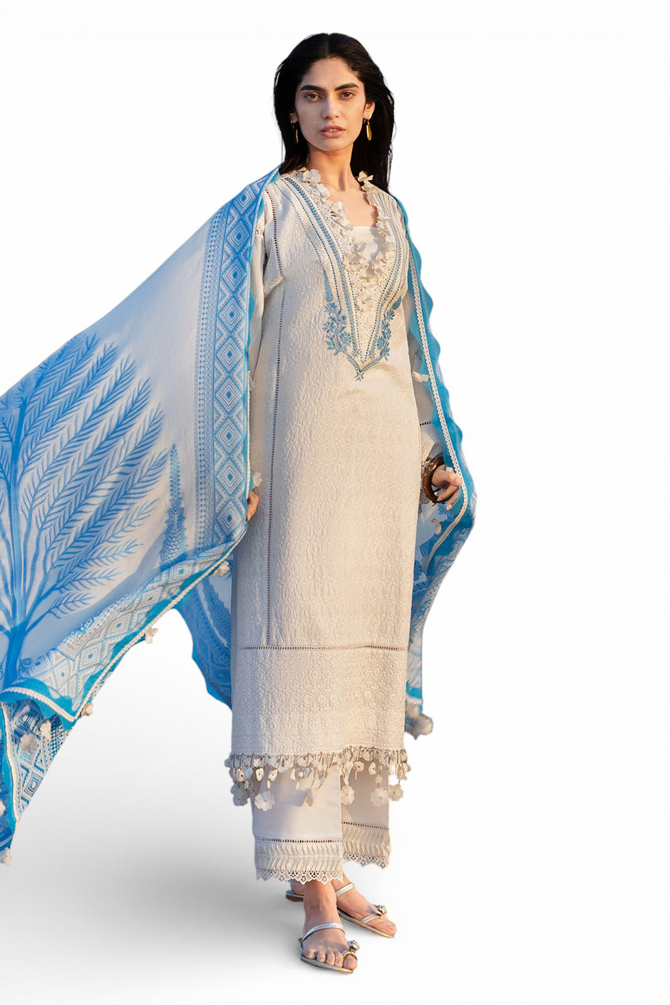 3 Piece Embroidered Lawn Suit with Jacquard Dupatta