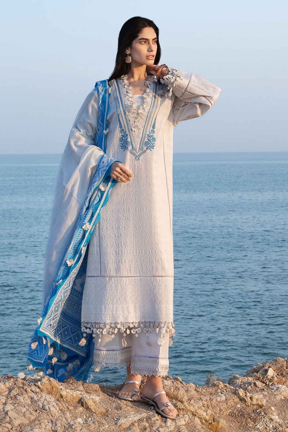 3 Piece Embroidered Lawn Suit with Jacquard Dupatta
