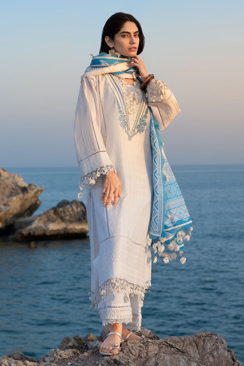 3 Piece Embroidered Lawn Suit with Jacquard Dupatta