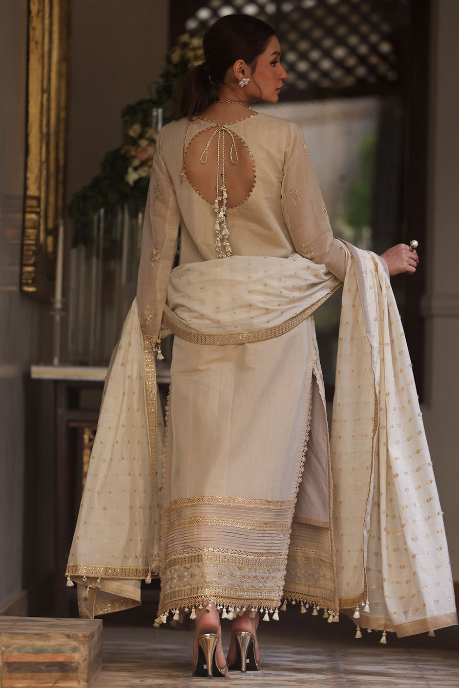 3 Piece Embroidered Mehsuri Suit with Borders and Jacquard Dupatta