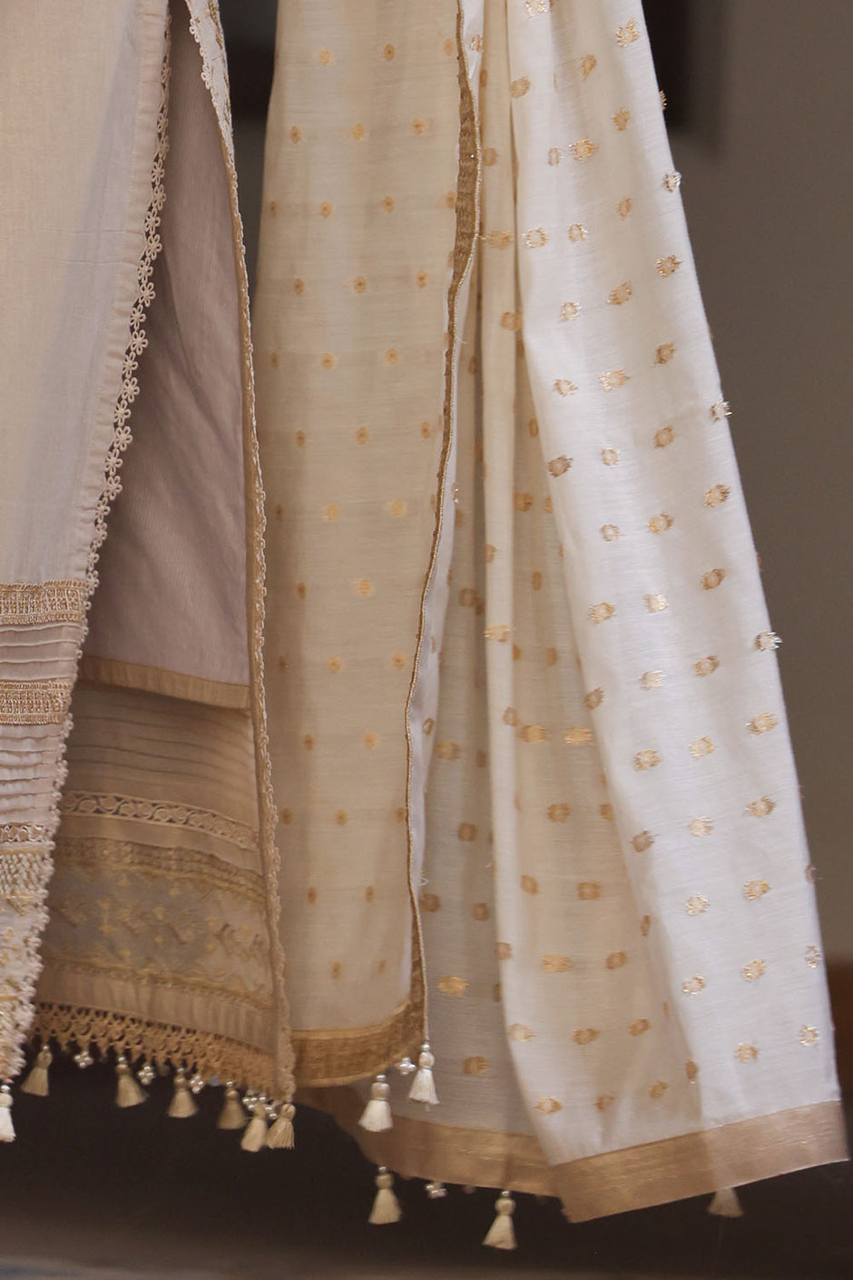 3 Piece Embroidered Mehsuri Suit with Borders and Jacquard Dupatta