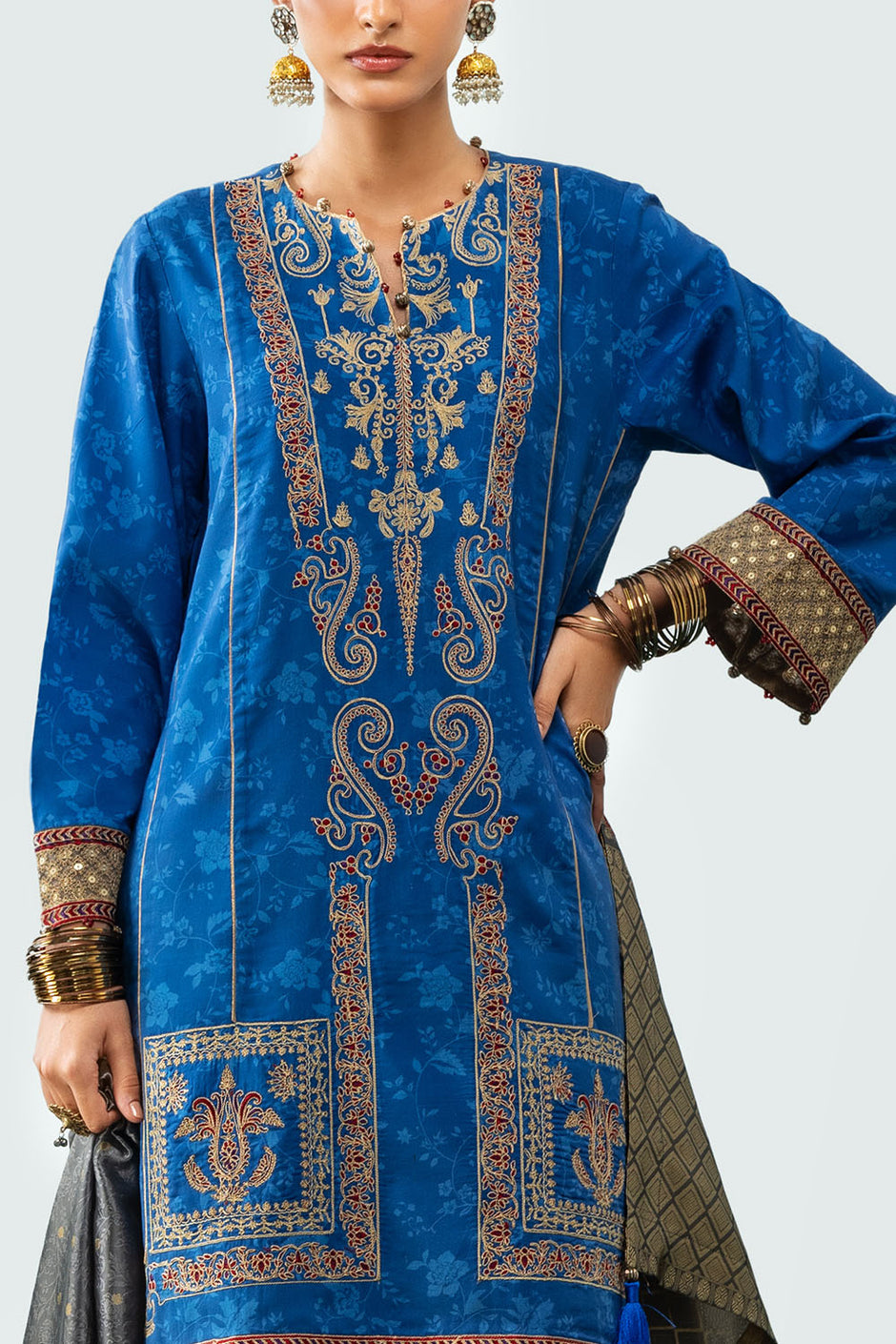 3 Piece Embroidered Linen Suit with Jacquard Dupatta SP-52096