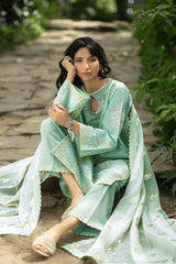 3 Piece Embroidered Lawn Suit with Embroidered Organza Details and Jacquard Dupatta