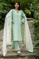 3 Piece Embroidered Lawn Suit with Embroidered Organza Details and Jacquard Dupatta