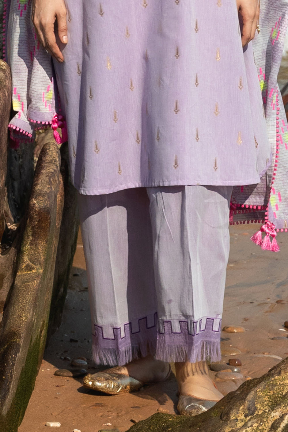 3 Piece Embroidered Yarn Dyed Jacquard Suit with Lacquer Printed Jacquard Dupatta