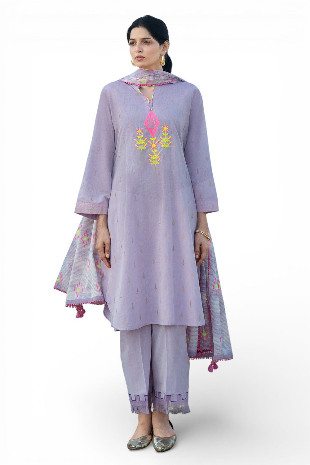 3 Piece Embroidered Yarn Dyed Jacquard Suit with Lacquer Printed Jacquard Dupatta MJ-52017