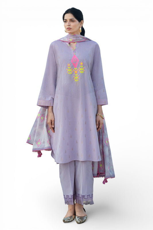 3 Piece Embroidered Yarn Dyed Jacquard Suit with Lacquer Printed Jacquard Dupatta MJ-52017