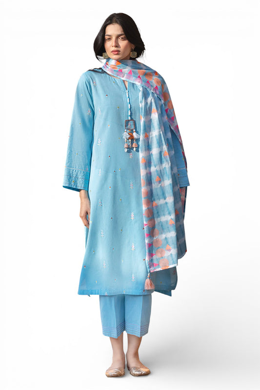 3 Piece Embroidered Yarn Dyed Jacquard Suit with Lacquer Printed Jacquard Dupatta MJ-52018