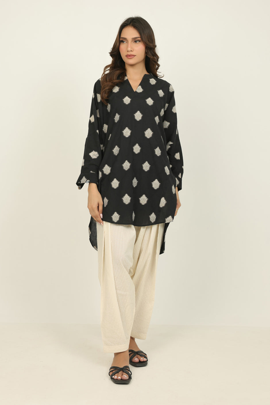 Jacquard Dyed Shirt And Cotton Stripe Shalwar