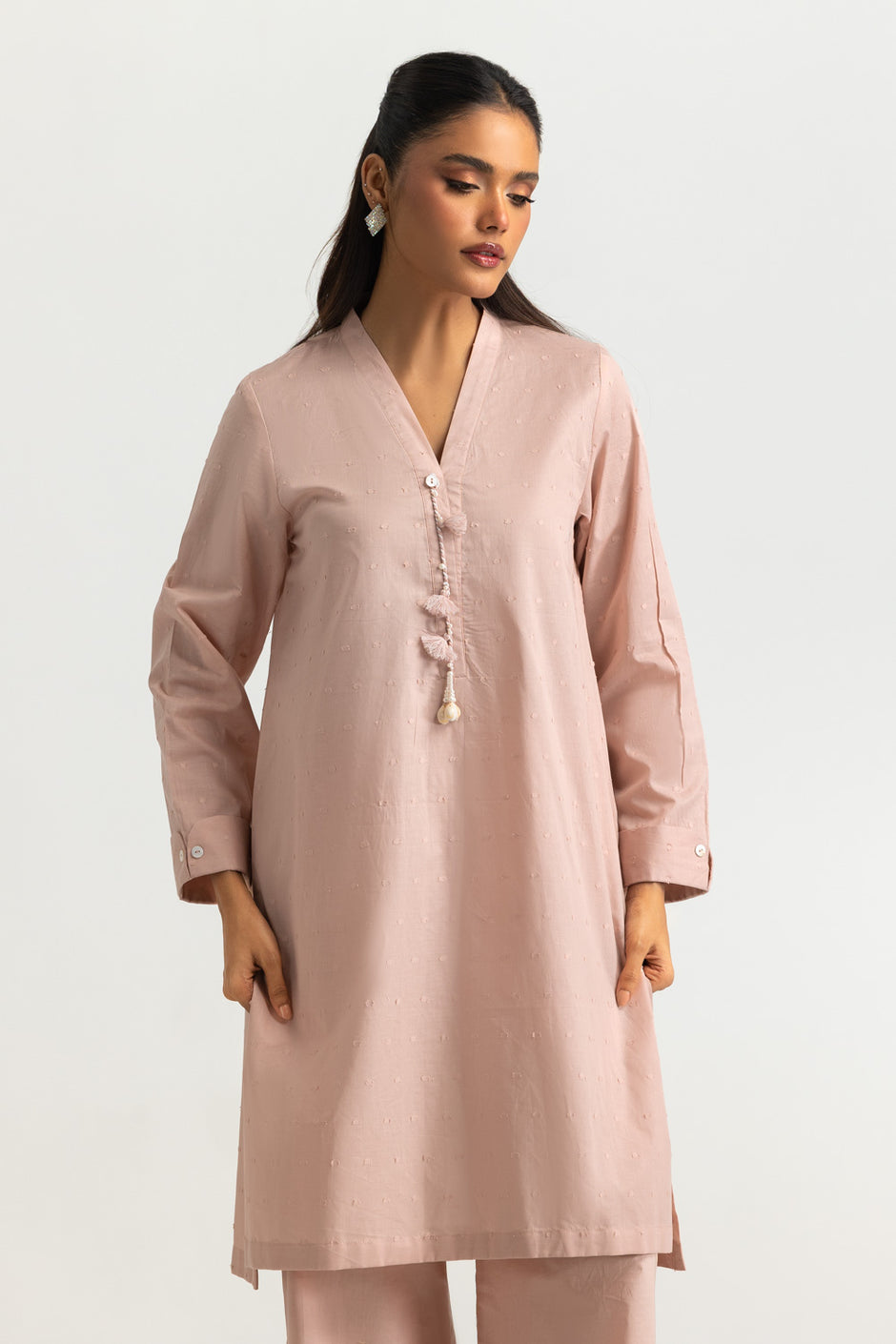 Jacquard Embellished Shirt And Dyed Trouser