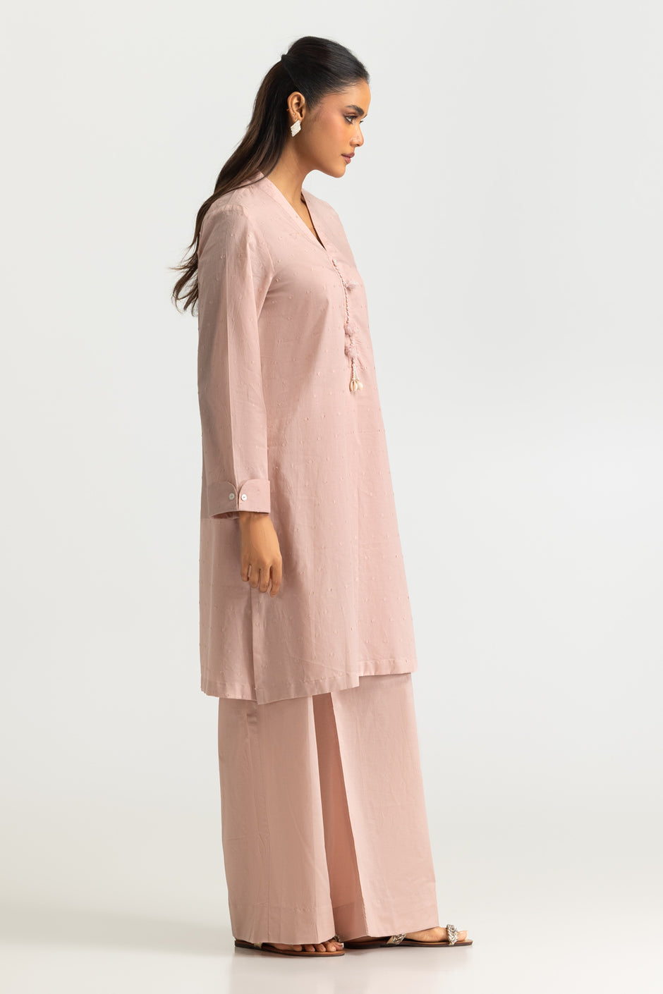 Jacquard Embellished Shirt And Dyed Trouser