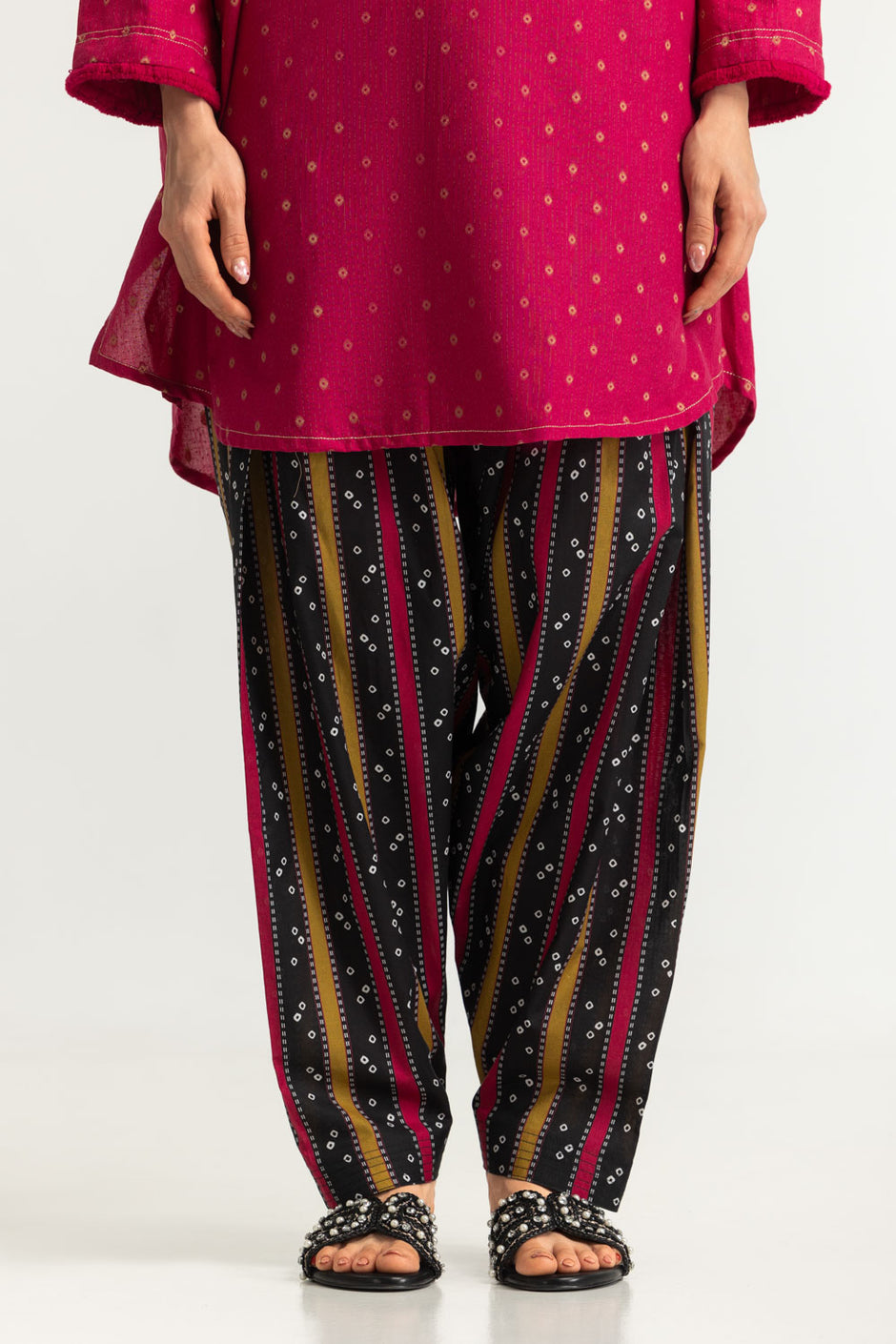 Jacquard Embellished Shirt And Printed Trouser