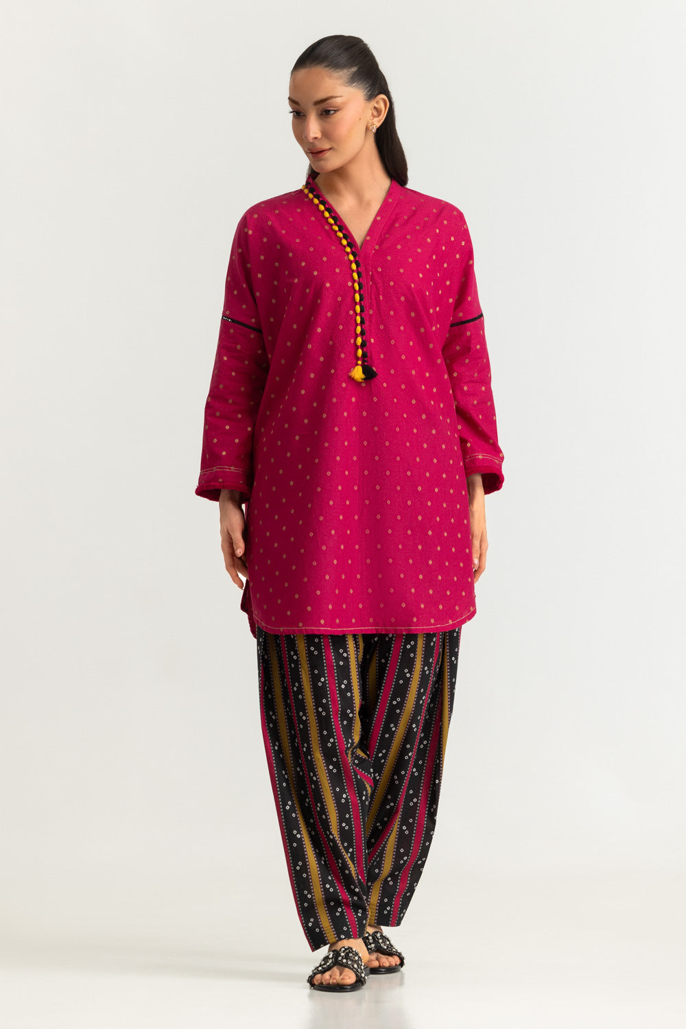 Jacquard Embellished Shirt And Printed Trouser