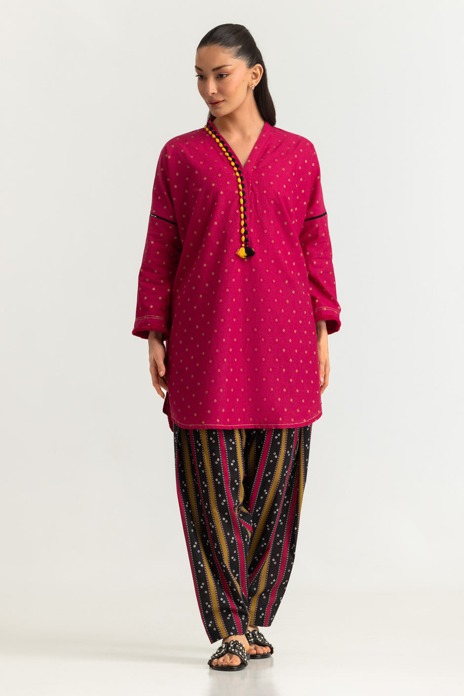 Jacquard Embellished Shirt And Printed Trouser