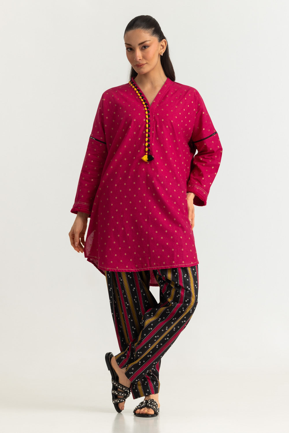 Jacquard Embellished Shirt And Printed Trouser