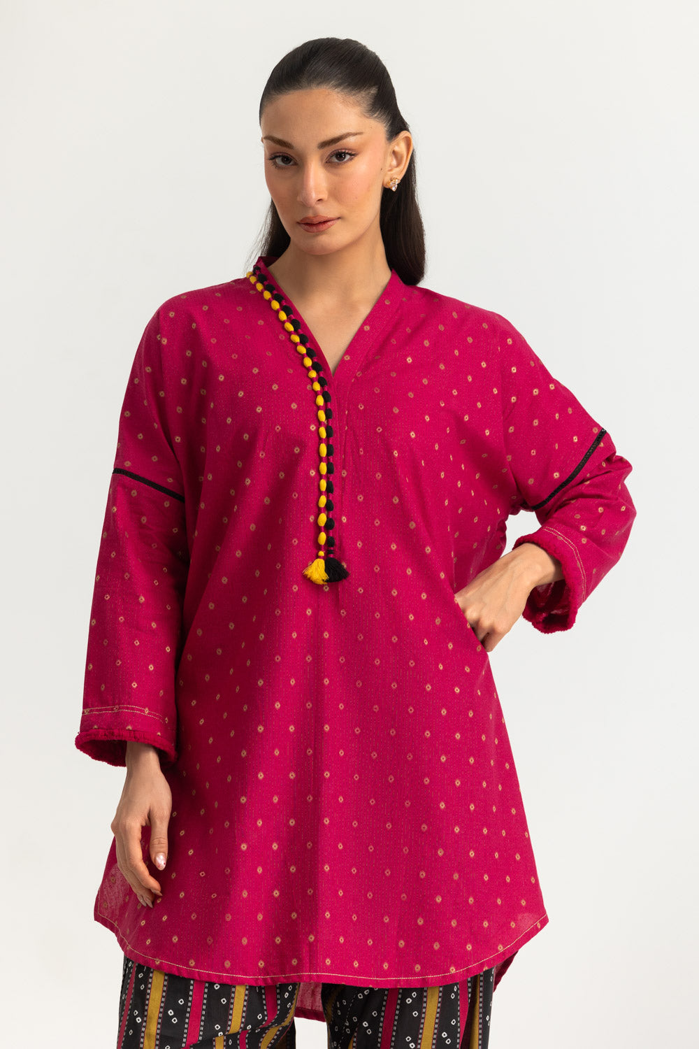 Jacquard Embellished Shirt And Printed Trouser
