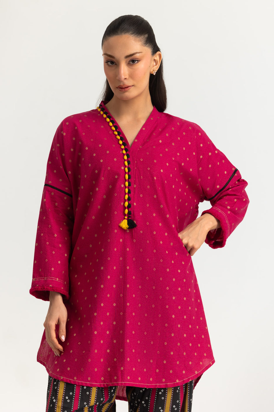 Jacquard Embellished Shirt And Printed Trouser