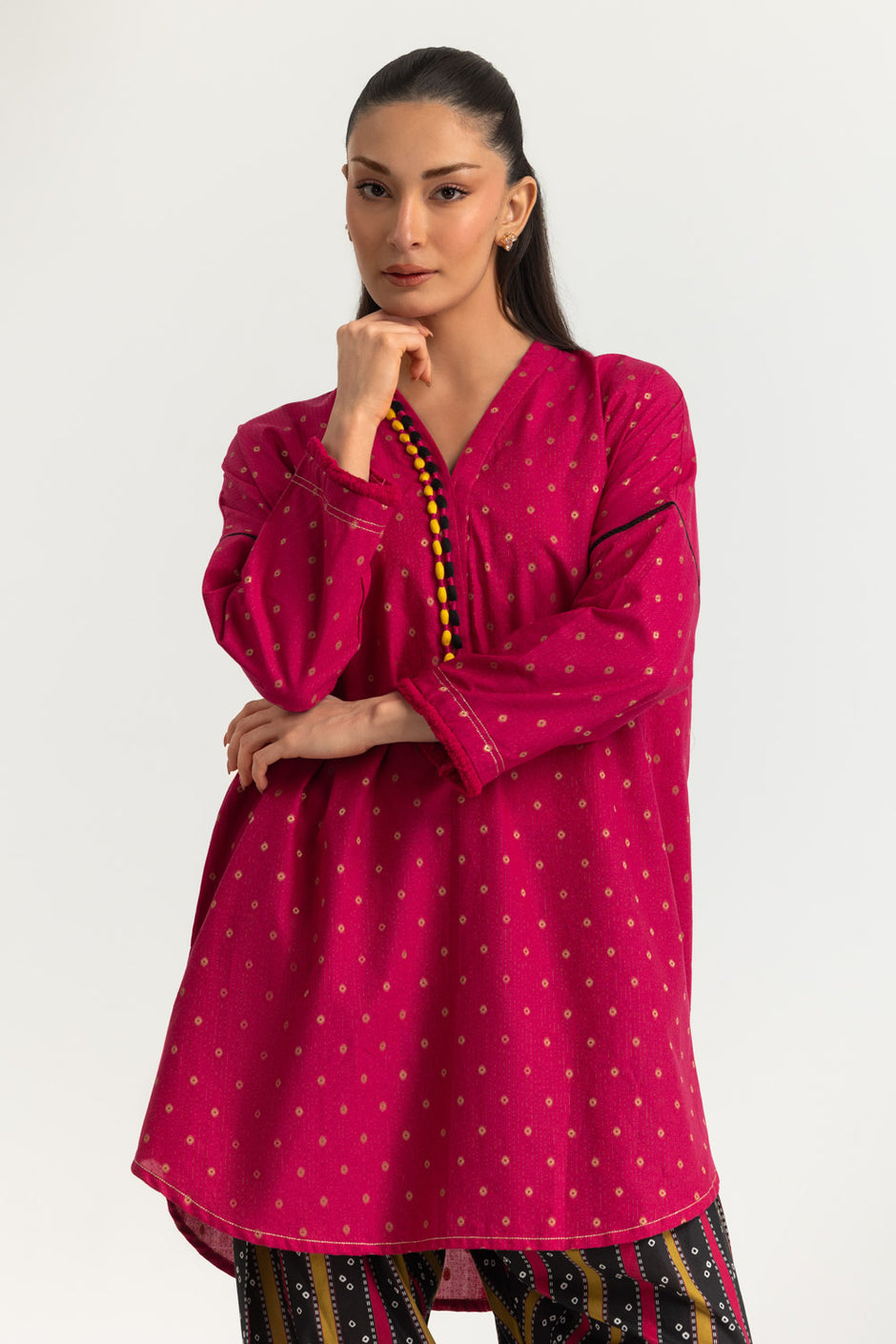 Jacquard Embellished Shirt And Printed Trouser