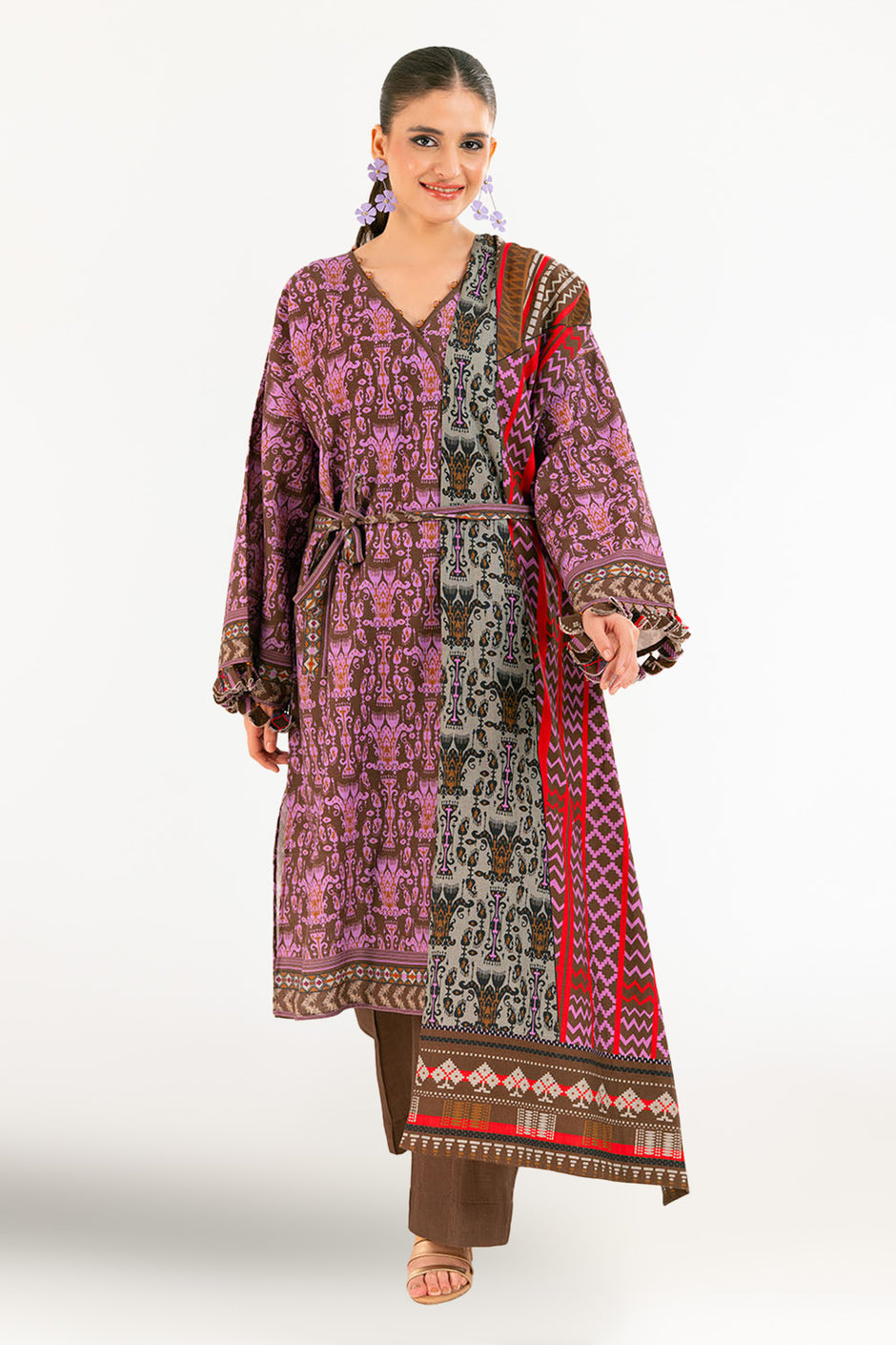 3 Piece Printed Khaddar Suit with Dupatta K-52044