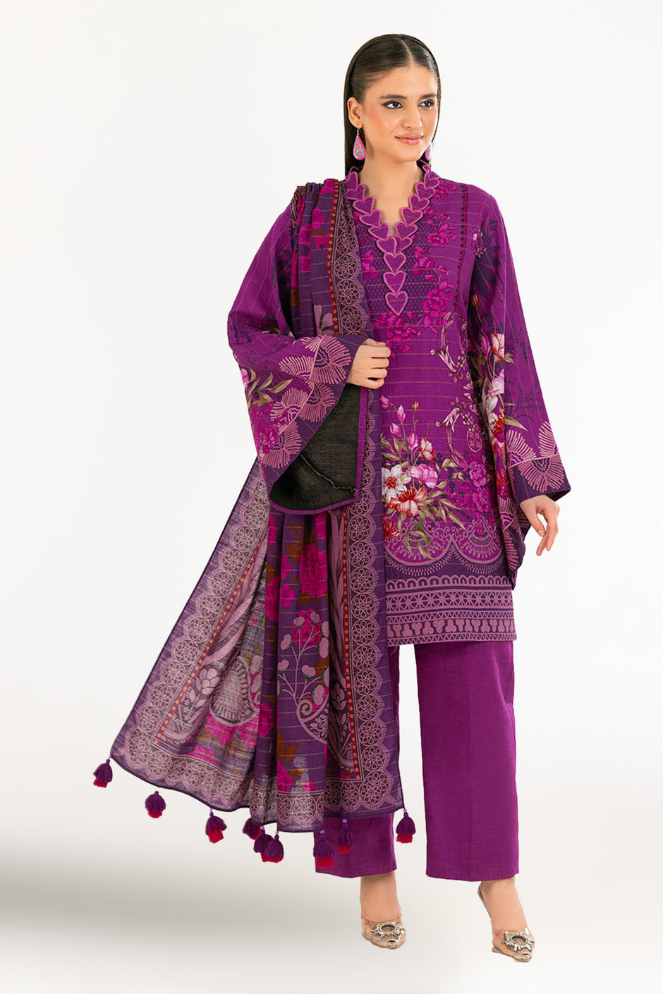 3 Piece Printed Mehsuri Khaddar Stripe Suit with Dupatta