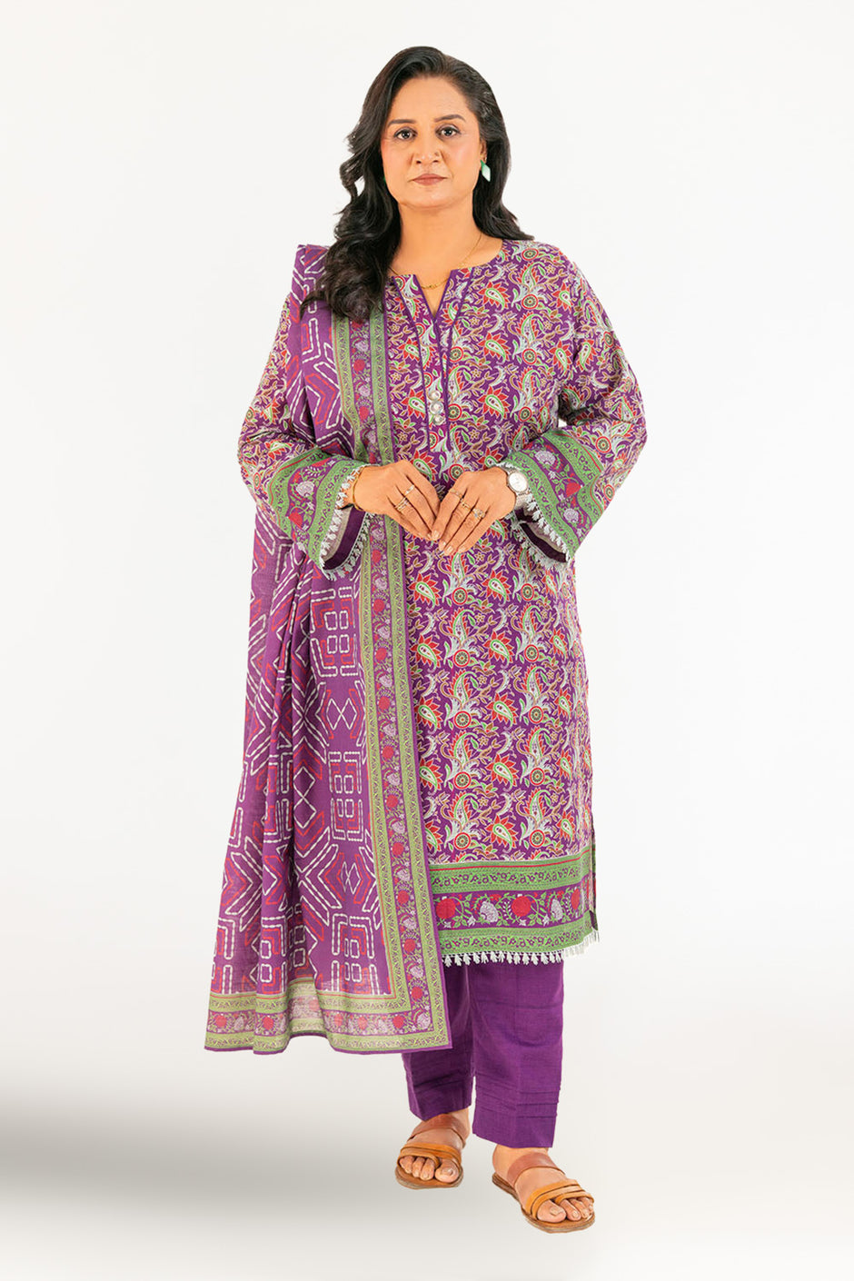 3 Piece Printed Khaddar Suit with Dupatta K-52112