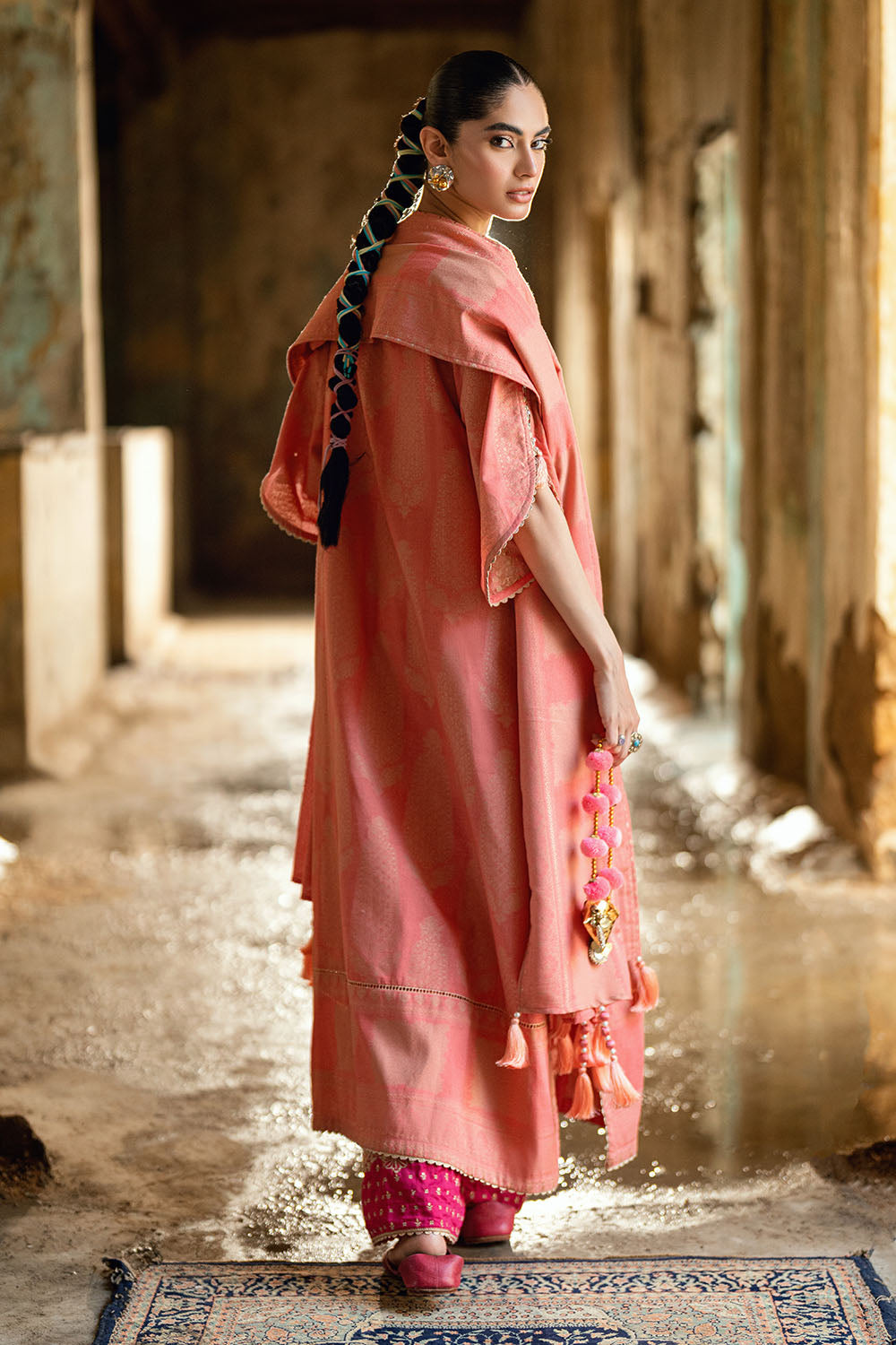 3 Piece Karandi Jacquard Suit with Embroidered Shirt and Dyed Trouser with Organza Border MJ-52025