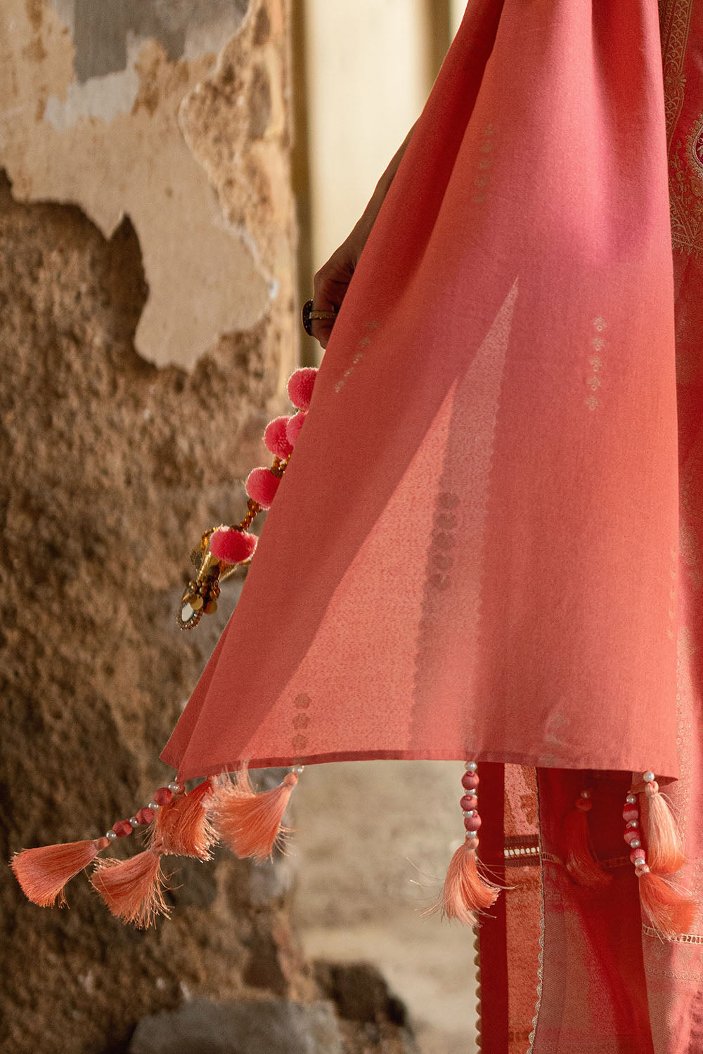 3 Piece Karandi Jacquard Suit with Embroidered Shirt and Dyed Trouser with Organza Border MJ-52025