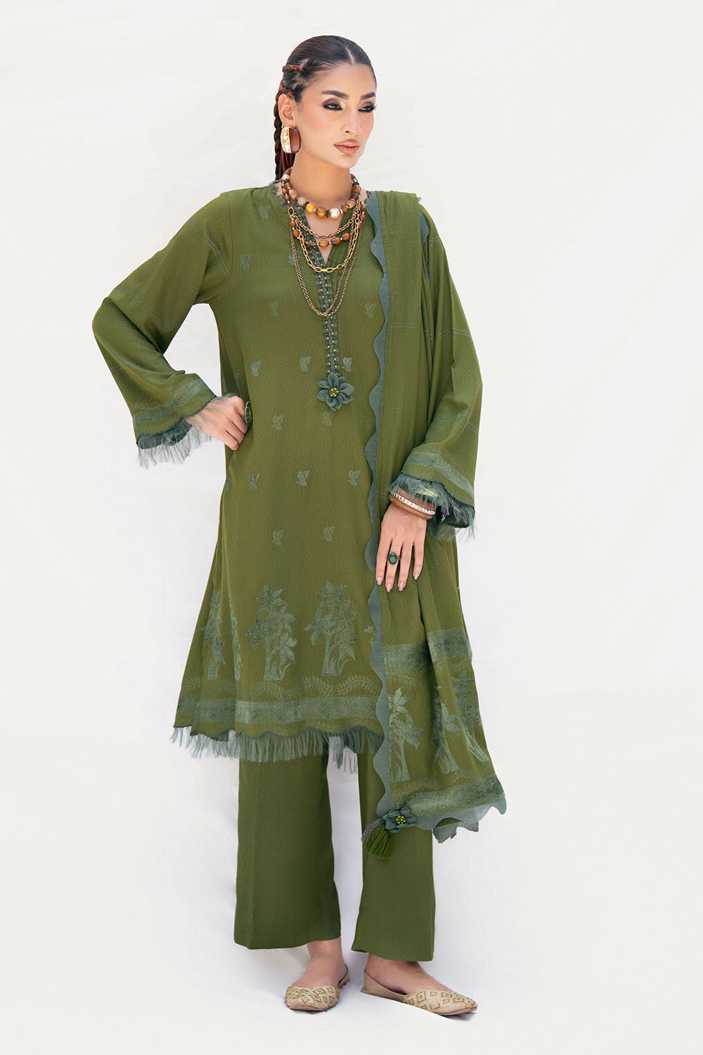 3 Piece Karandi Velvet Yarn Jacquard Suit with Shirt and Dyed Trouser MJ-52030