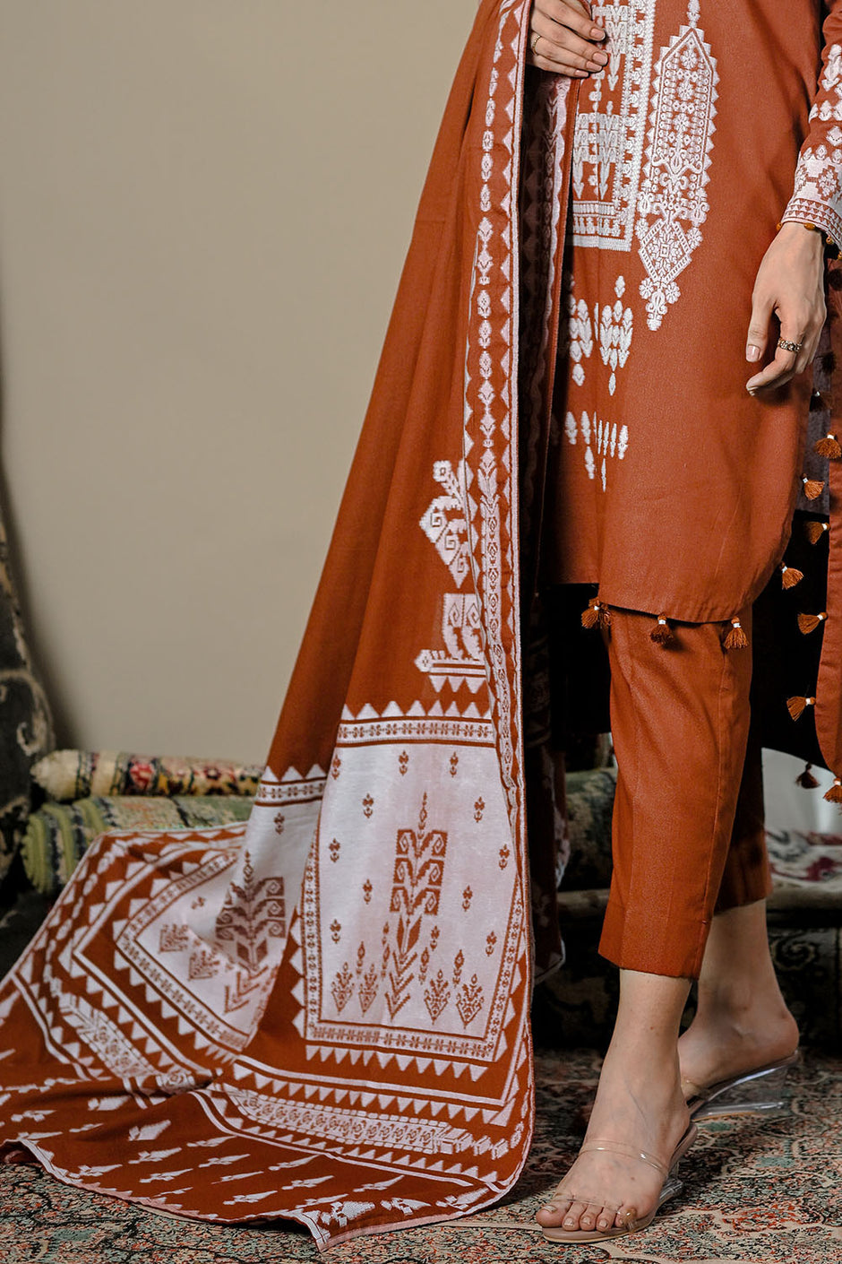 3 Piece Karandi Velvet Jacquard Suit