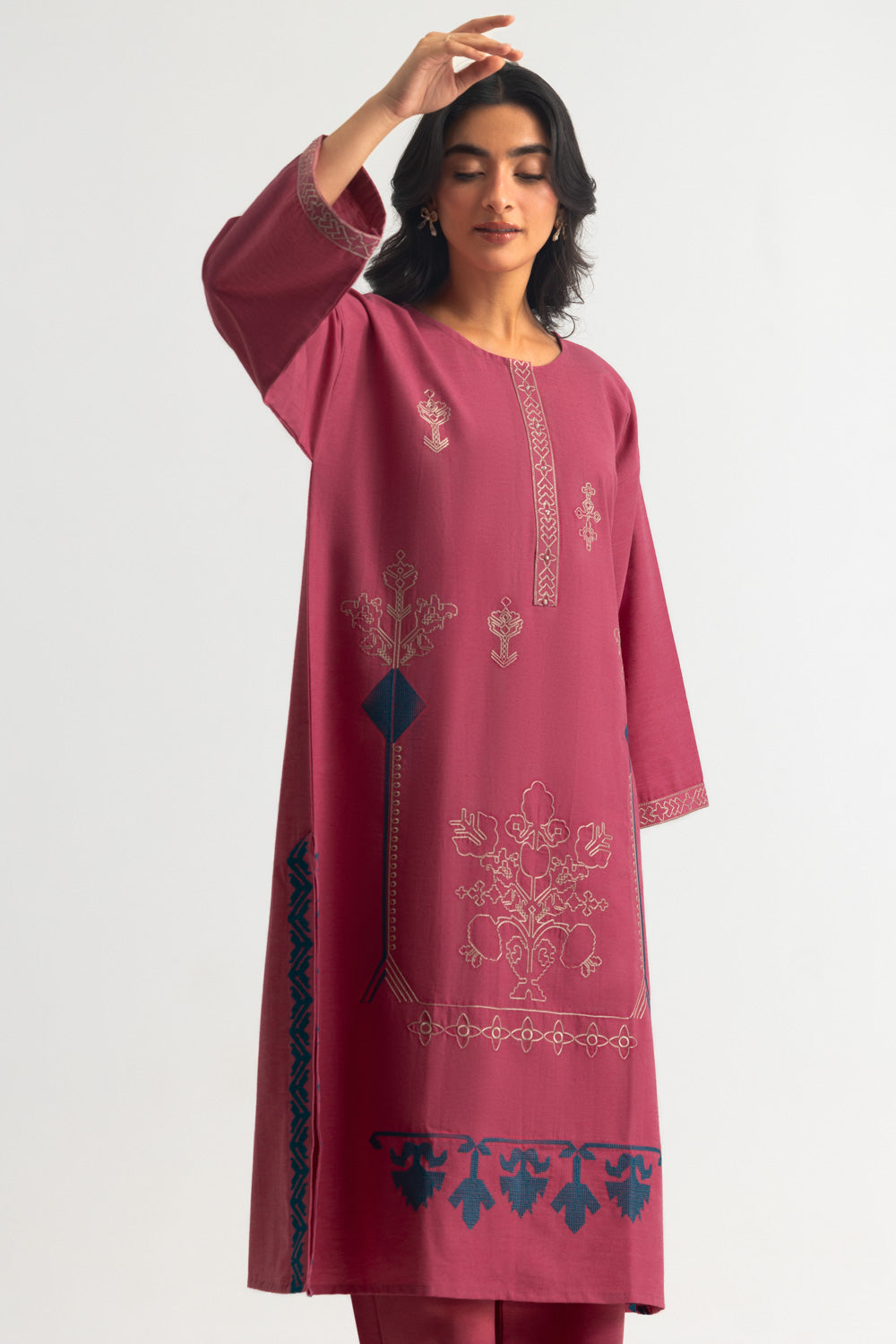 Karandi Gold Slub Embroidered Co-Ord Set