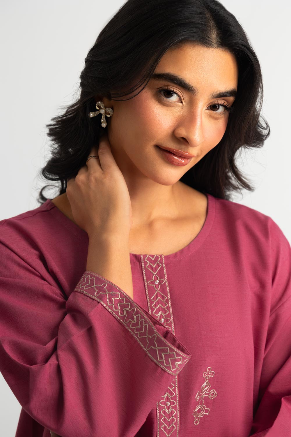 Karandi Gold Slub Embroidered Co-Ord Set