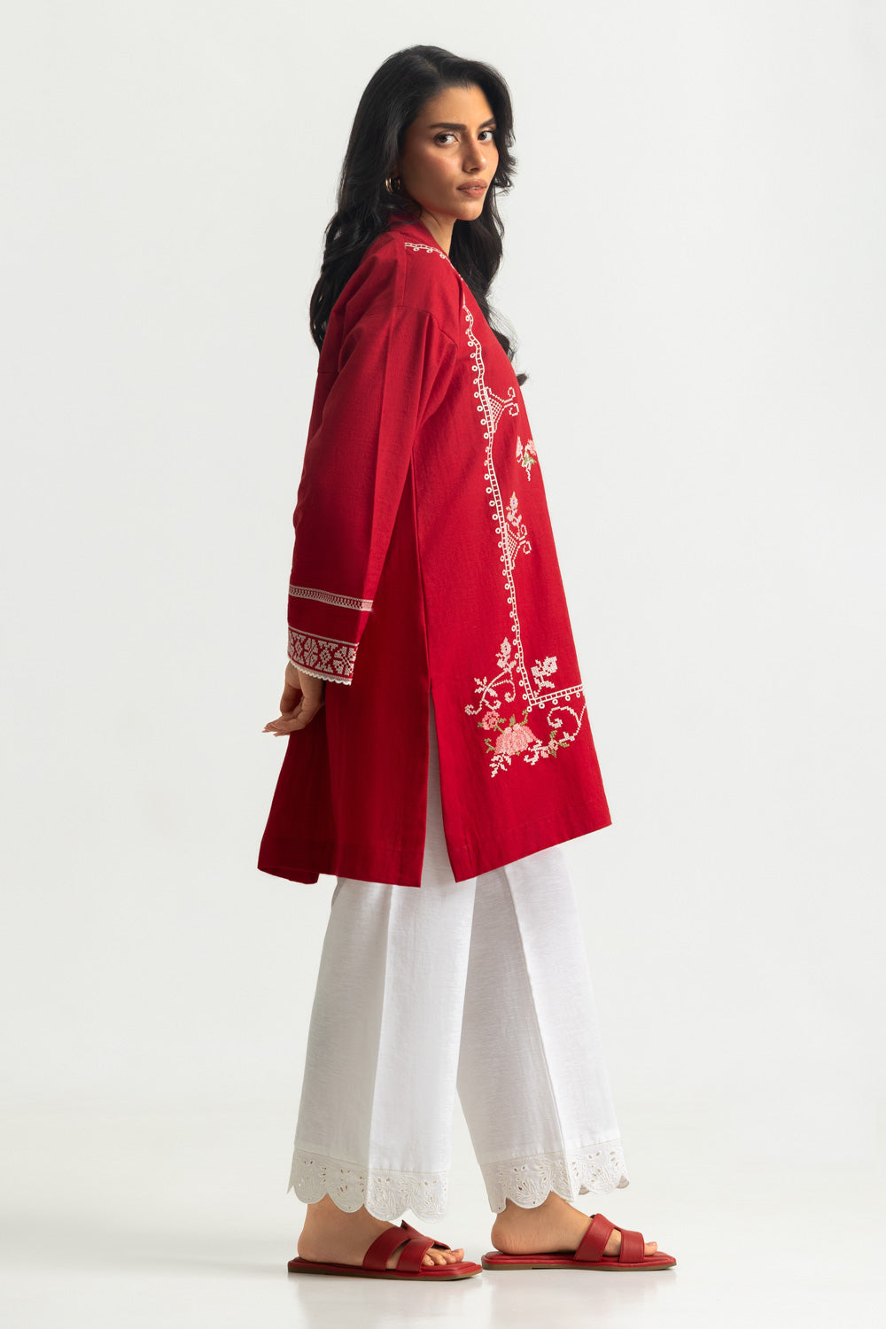 Karandi Gold Slub Embroidered Co-Ord Set
